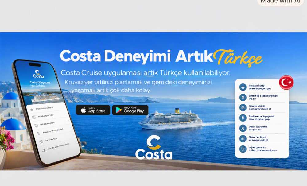 Costa Cruises, Costa uygulamasının Türkçe versiyonunu kullanıma açtı