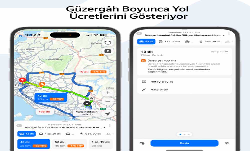 Yandex Maps Artık Güzergâh Boyunca Yol Ücretlerini Gösteriyor